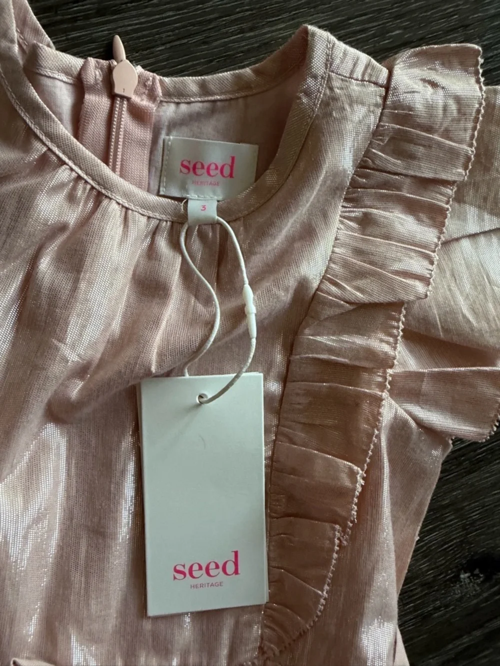 Seed Heritage Light Pink Ruffle Sleeve Cotton Dress - Picture 3 of 7